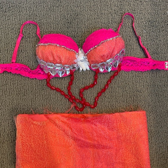 Orange & Pink Custom Rave Bra Costume set - Picture 2 of 7